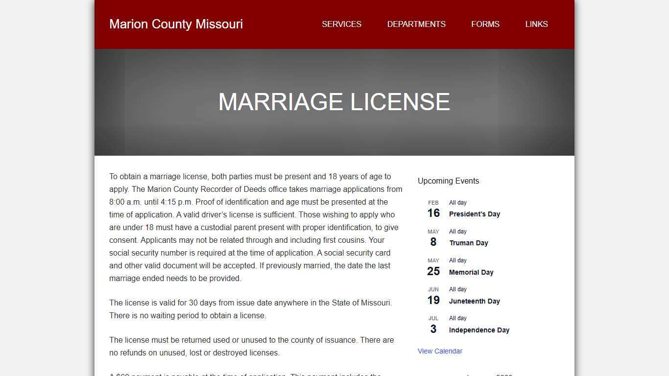 Marriage License – Marion County Missouri