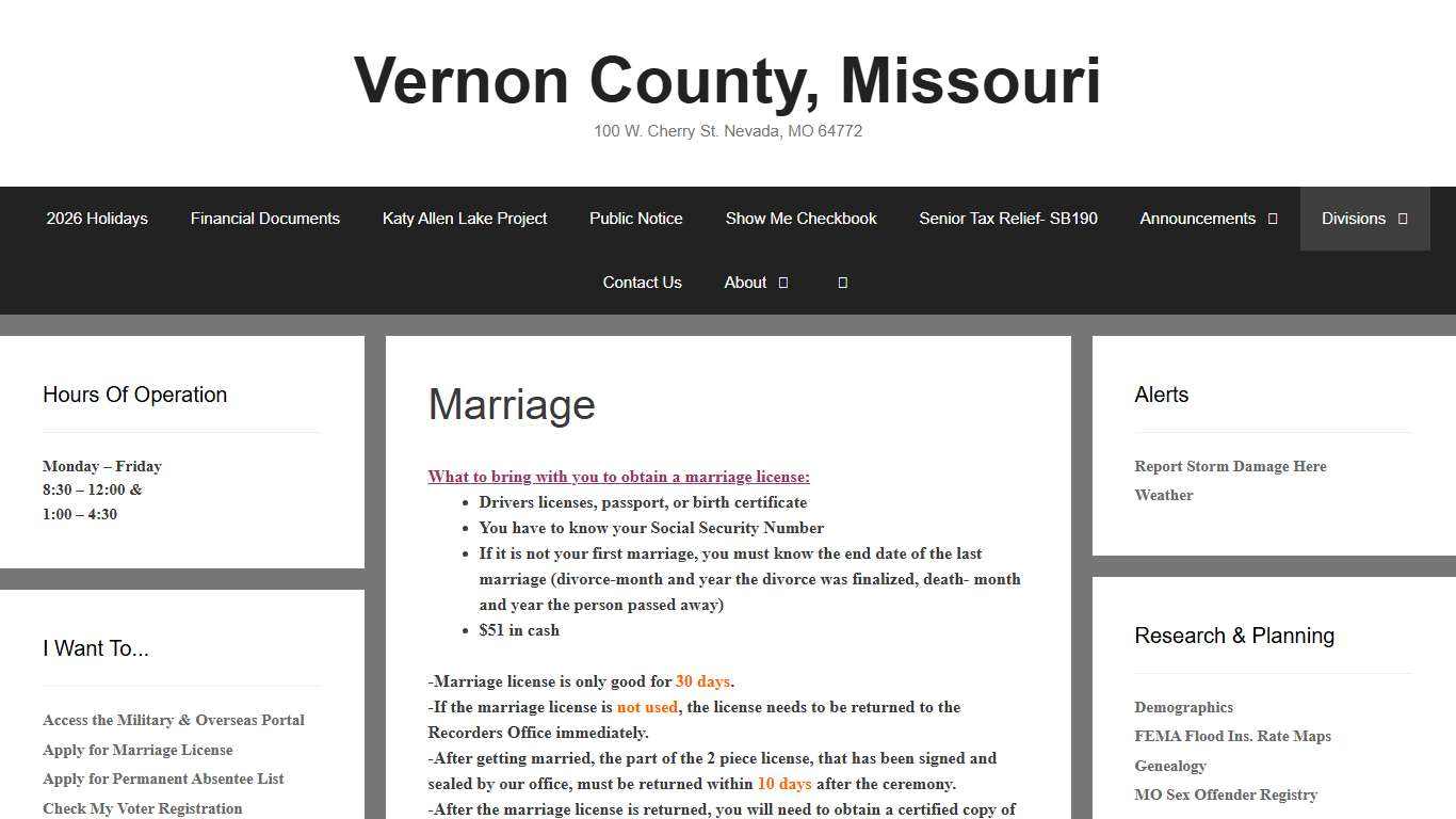 Marriage – Vernon County, Missouri